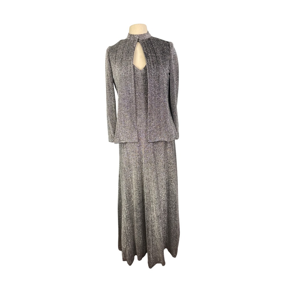 Vintage Neiman Marcus Claret Metallic‎ Silver 2 Piece Maxi Dress Set